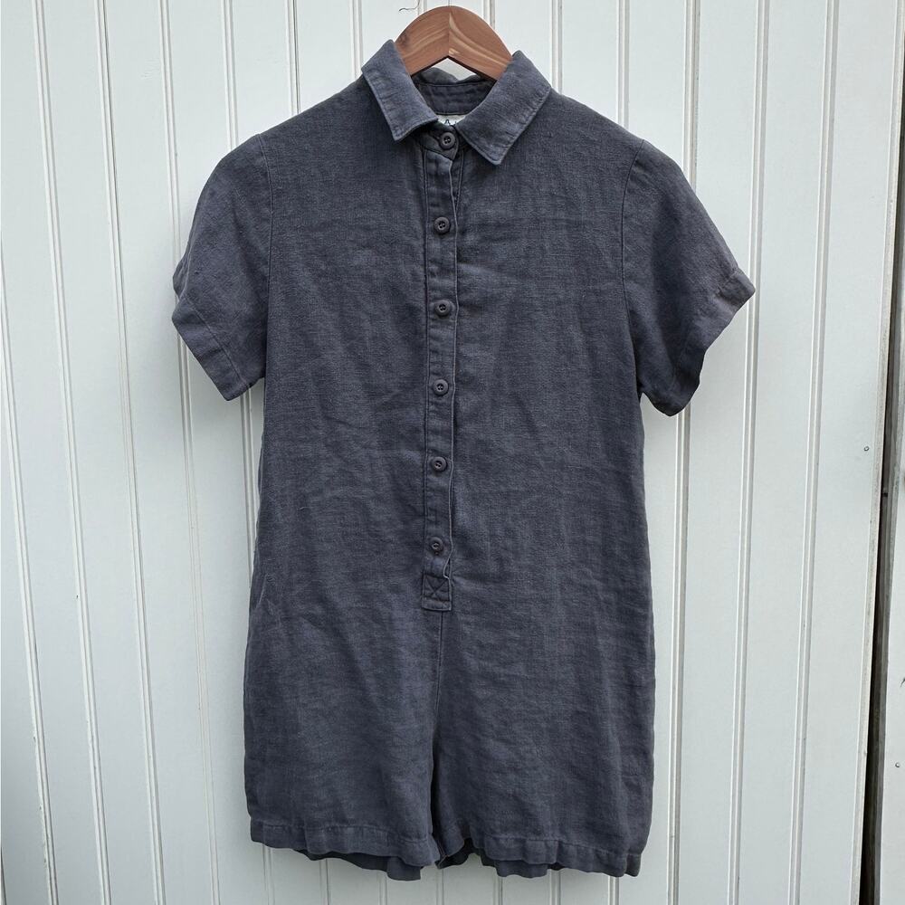 Jungmaven Stillwater Romper Diesel Gray Blue Size Small 100% Organic Hemp NWT